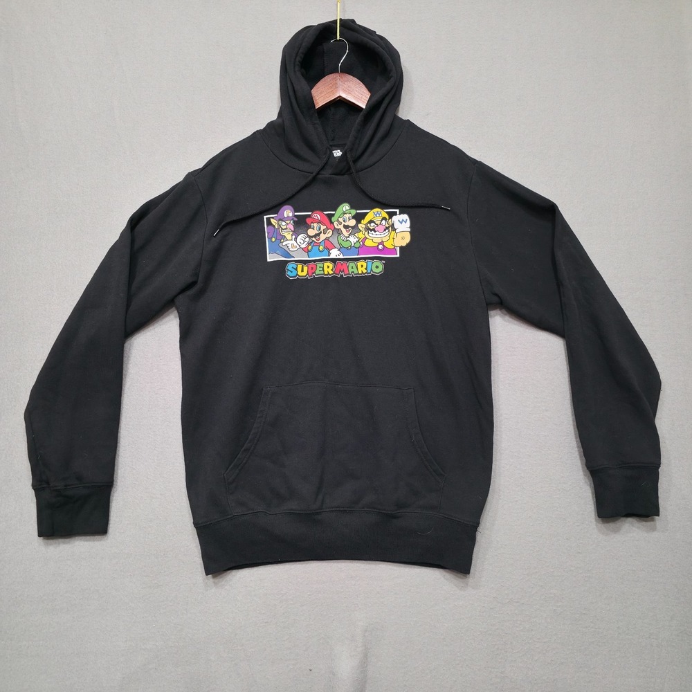 Super Mario Men's Black Long Sleeve Hoodie Size Medium